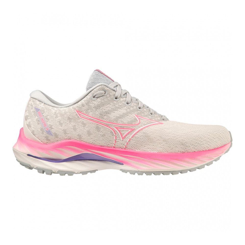 Mizuno WAVE INSPIRE 19 - Chaussures running Femme snowwhite/high-vis pink/p.punch