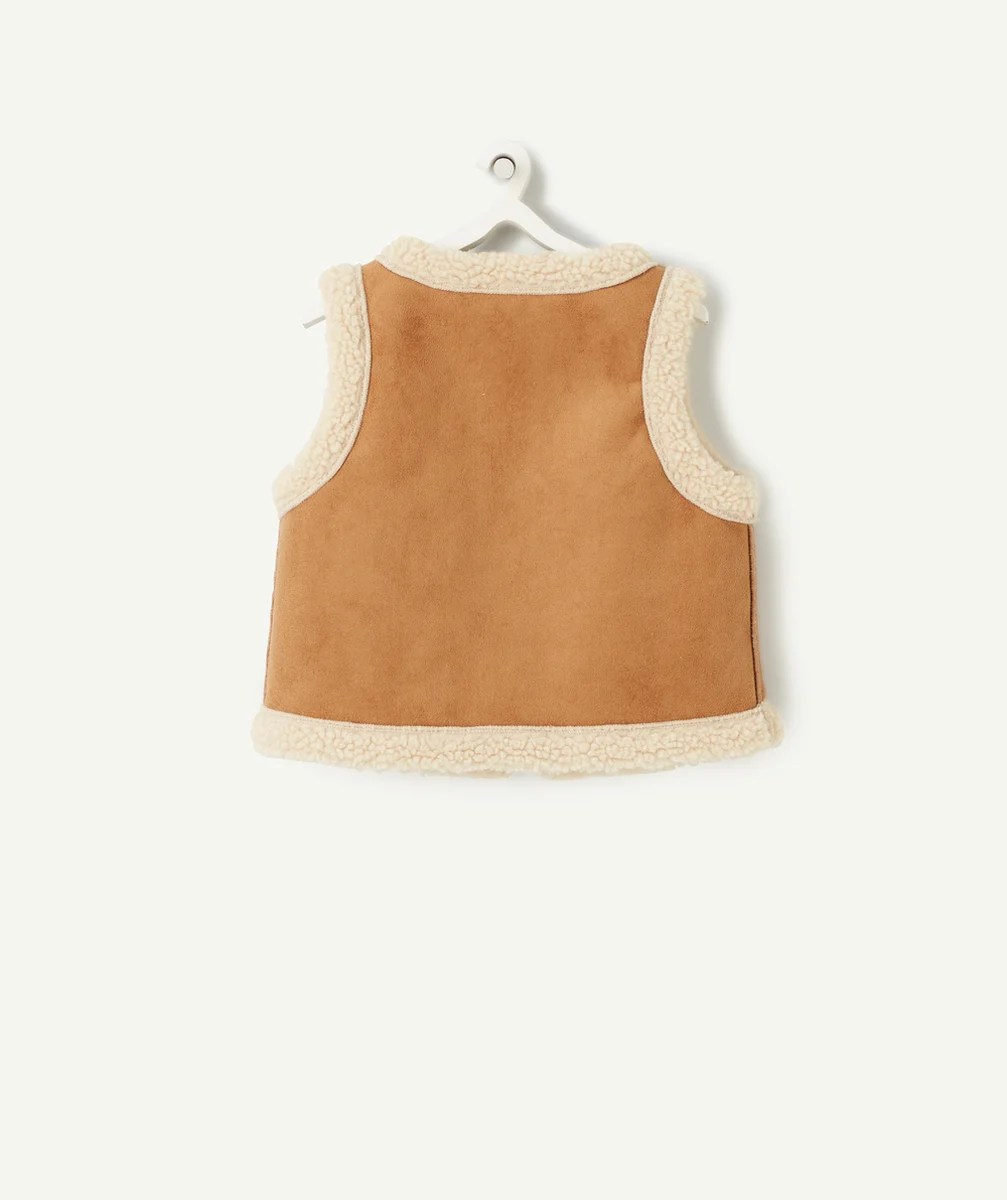 GILET SANS MANCHES BÉBÉ FILLE EN MOUTON BEIGE ET MARRON