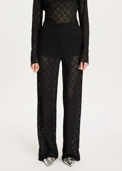 Wijde broek met kant zwart (ZWART)