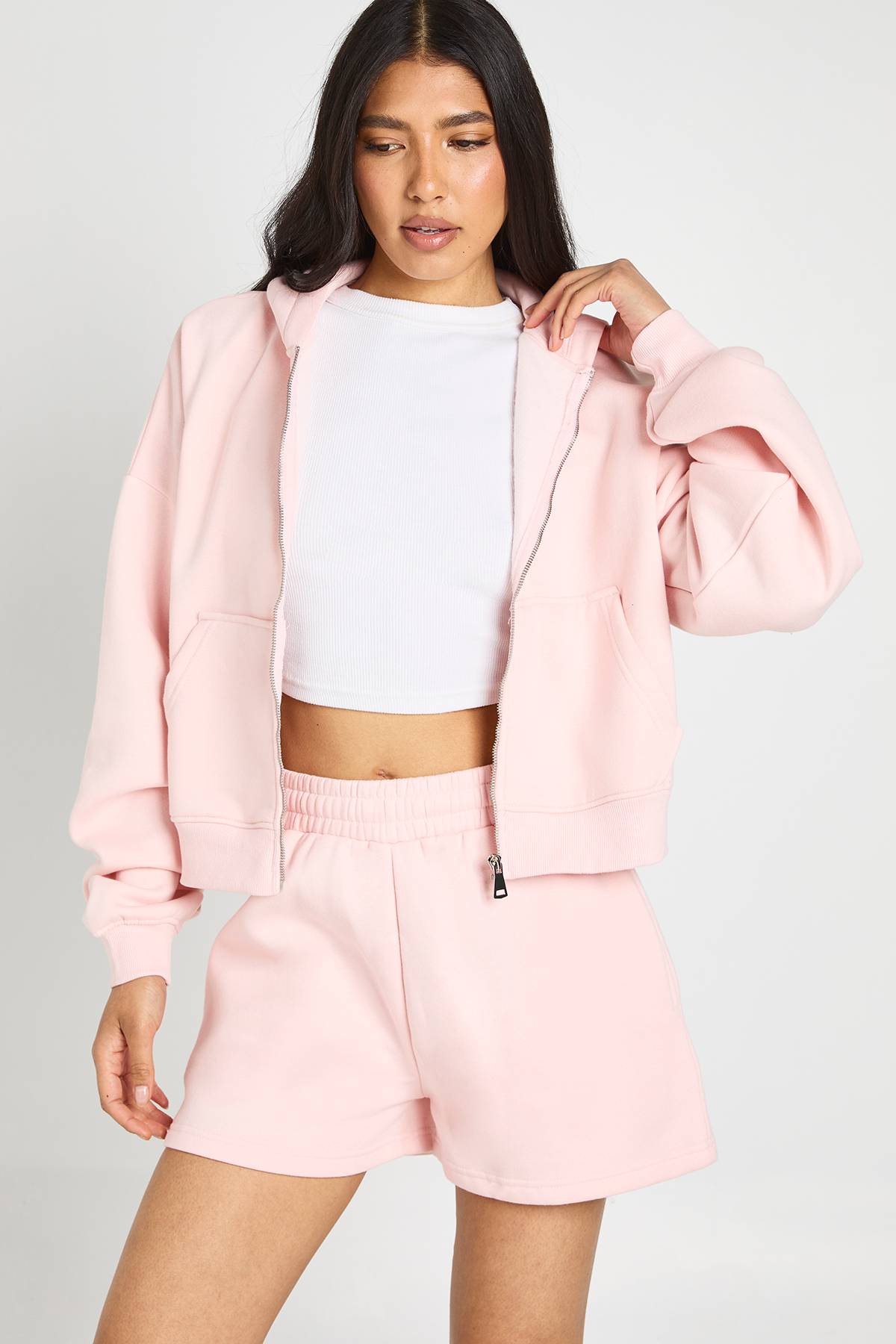 boohoo Short Molletonné Taille Haute Avec Cordon De Serrage Interne Pour Grandes Tailles