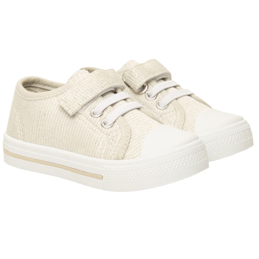 Baskets basses argentées à scratch et lacets élastiqués pour fille - Gris chiné