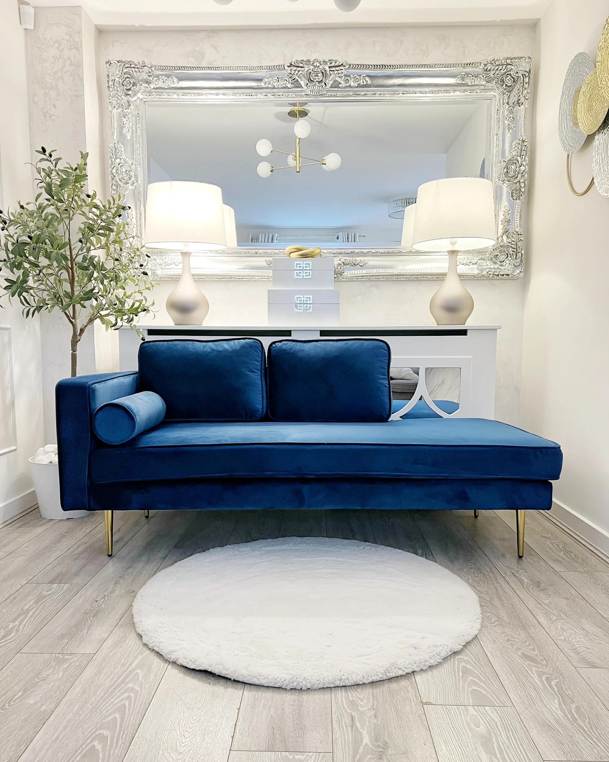 Linkszijdige chaise longue MIRAMAS Fluweel Marineblauw