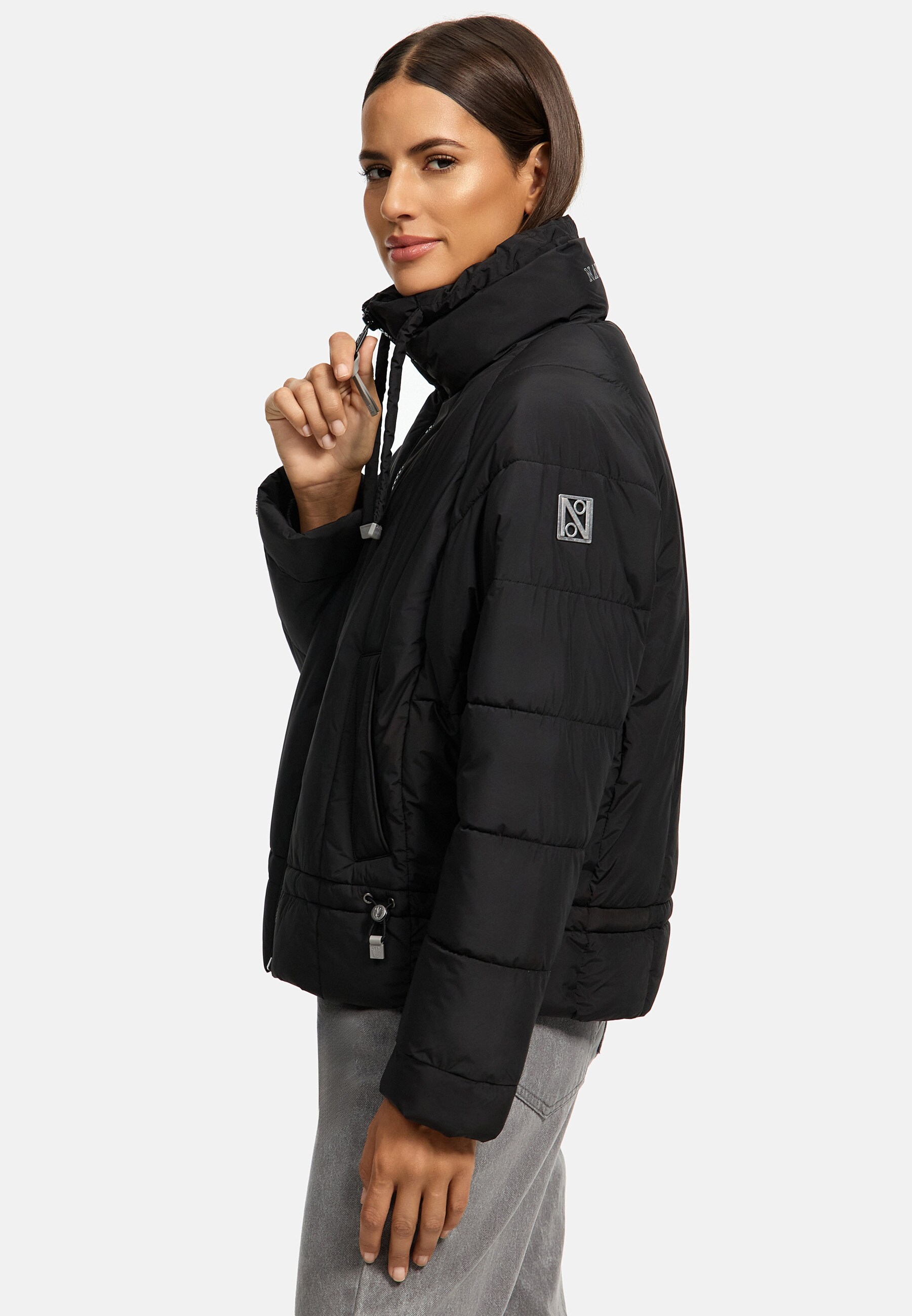 NAVAHOO Damen Winter Jacke Recyceltes Kurz Winterjacke gefütterter Steh Kragen Luftzauber