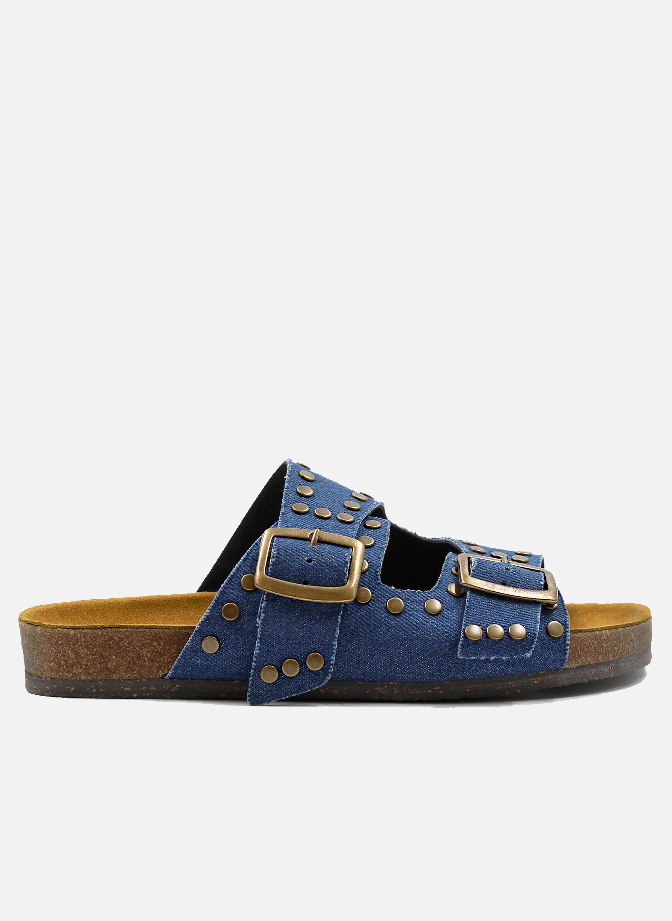 Mules liège clous denim | Bleu