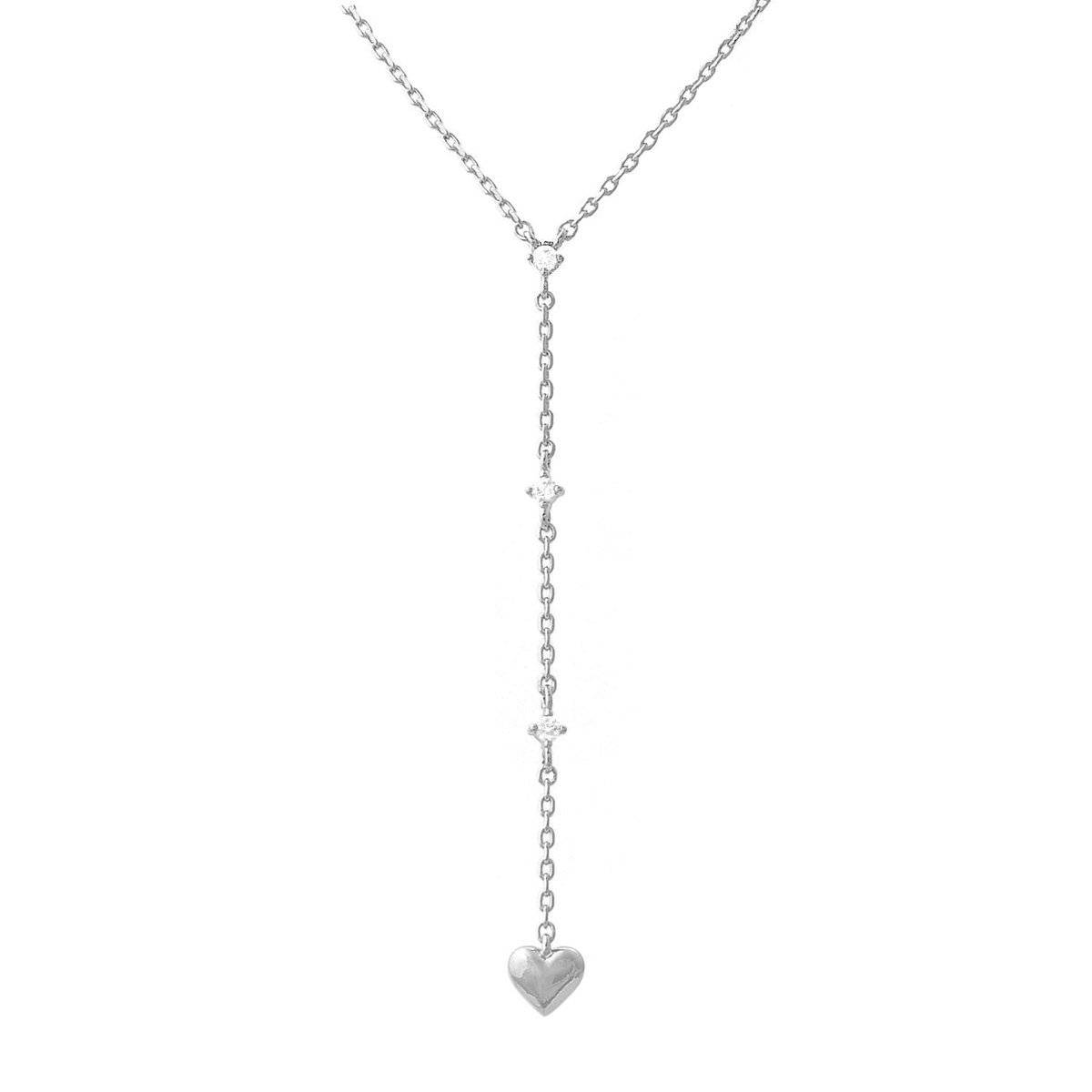 Collier cravate forme en Y coeur oxyde de zirconium Argent 925 Rhodié