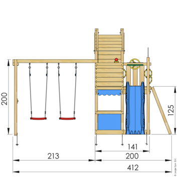 Speeltoestel Jungle Gym Resort grenen geïmpregneerd met glijbaan blauw en 2-schommel module