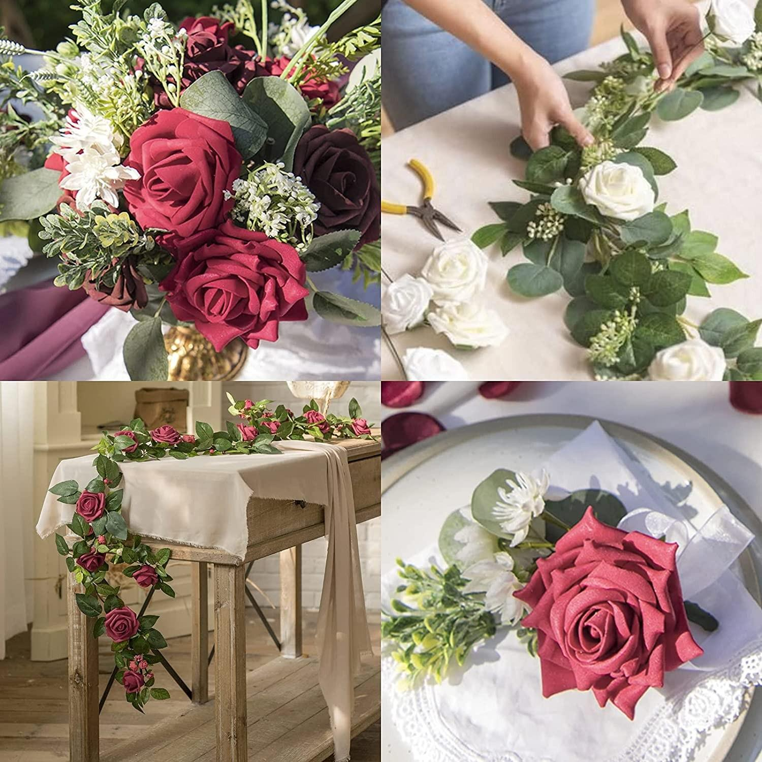 (25er Set) Ø75mm Romantische Blumenwand Schaumstoff Rosen Deko Blumen - Rot