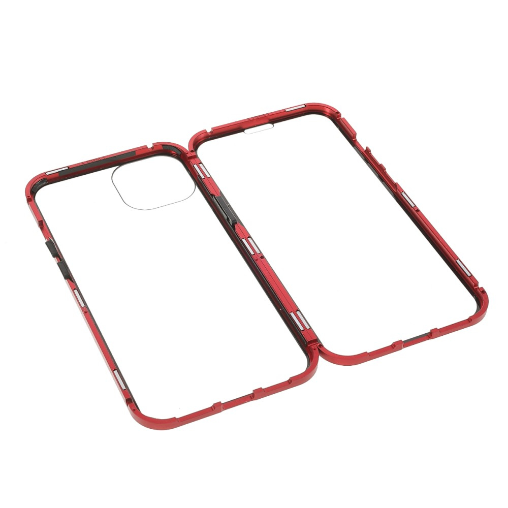 iPhone 13 Magnetische Alu Schutzhülle mit Panzer Glas Backcover   Displayschutz (Magnet-Technologie) - Rot