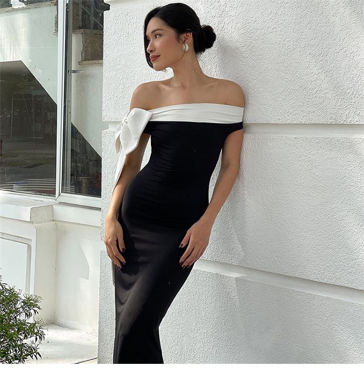 Bababy - Strapless Two Tone Maxi Sheath-jurk