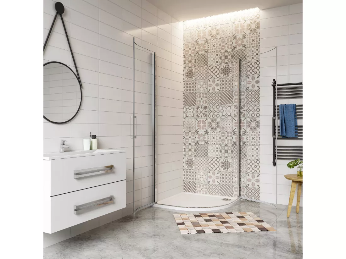 AICA Cabine de Douche Quart de Cercle 80x80x195 cm,Portes Pivotantes 180°, Verre Sécurisé 6 mm