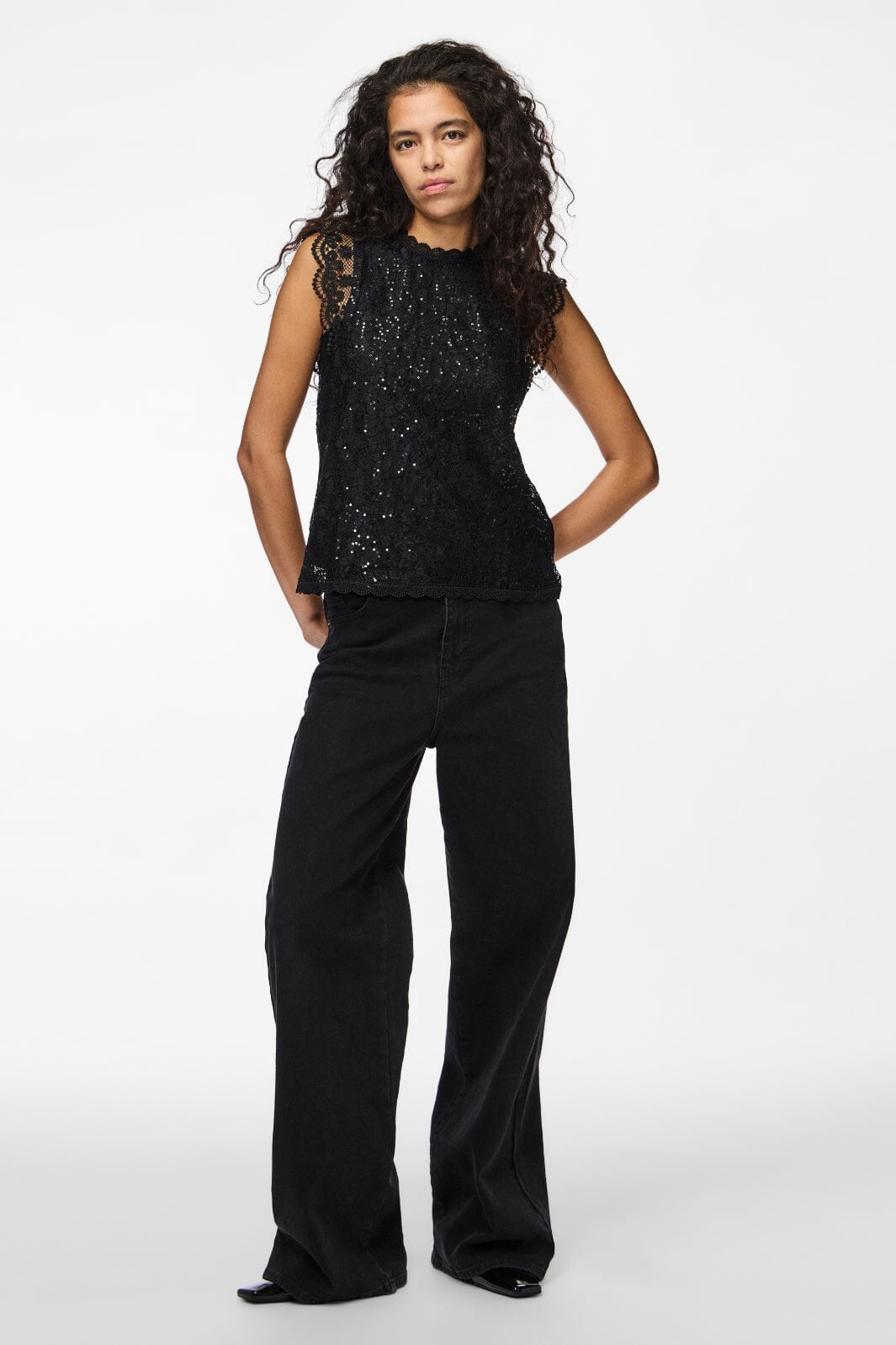 Pieces Pcolline Sl Lace Sequins Top
