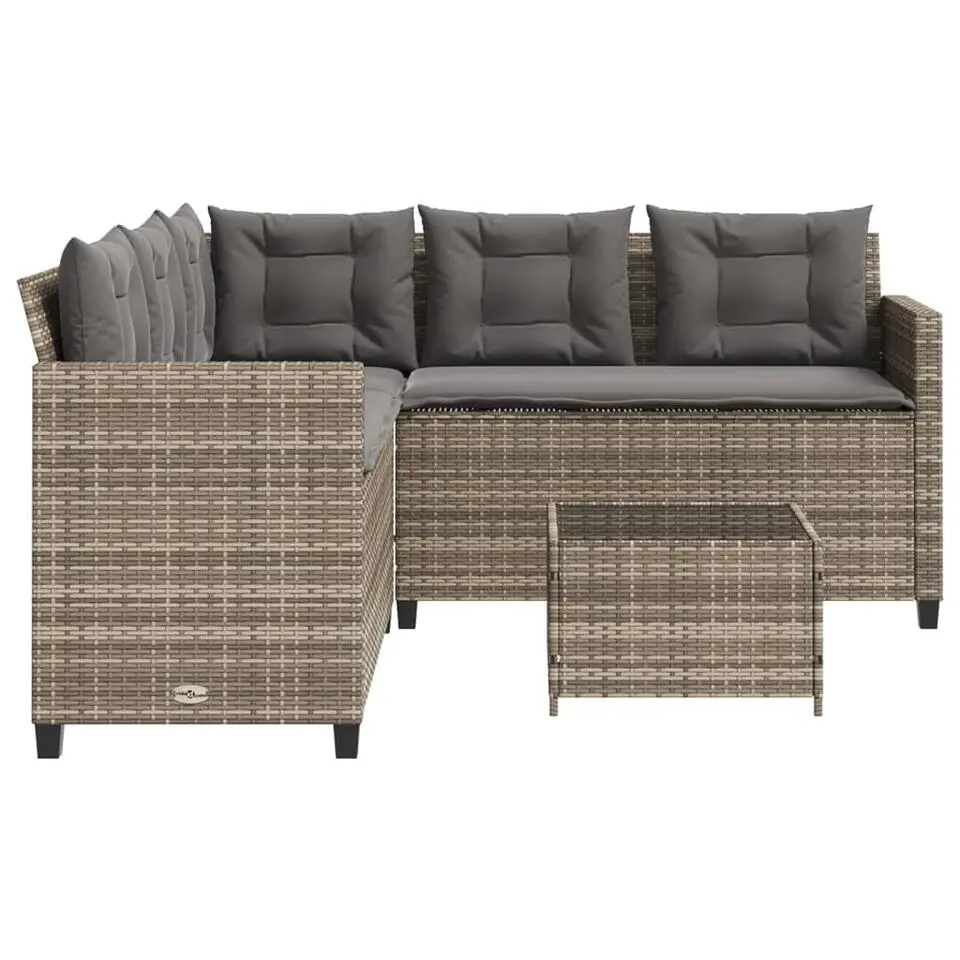 vidaXL - tuinbank voor 5 met kussens grijs poly rattan 3 stuks