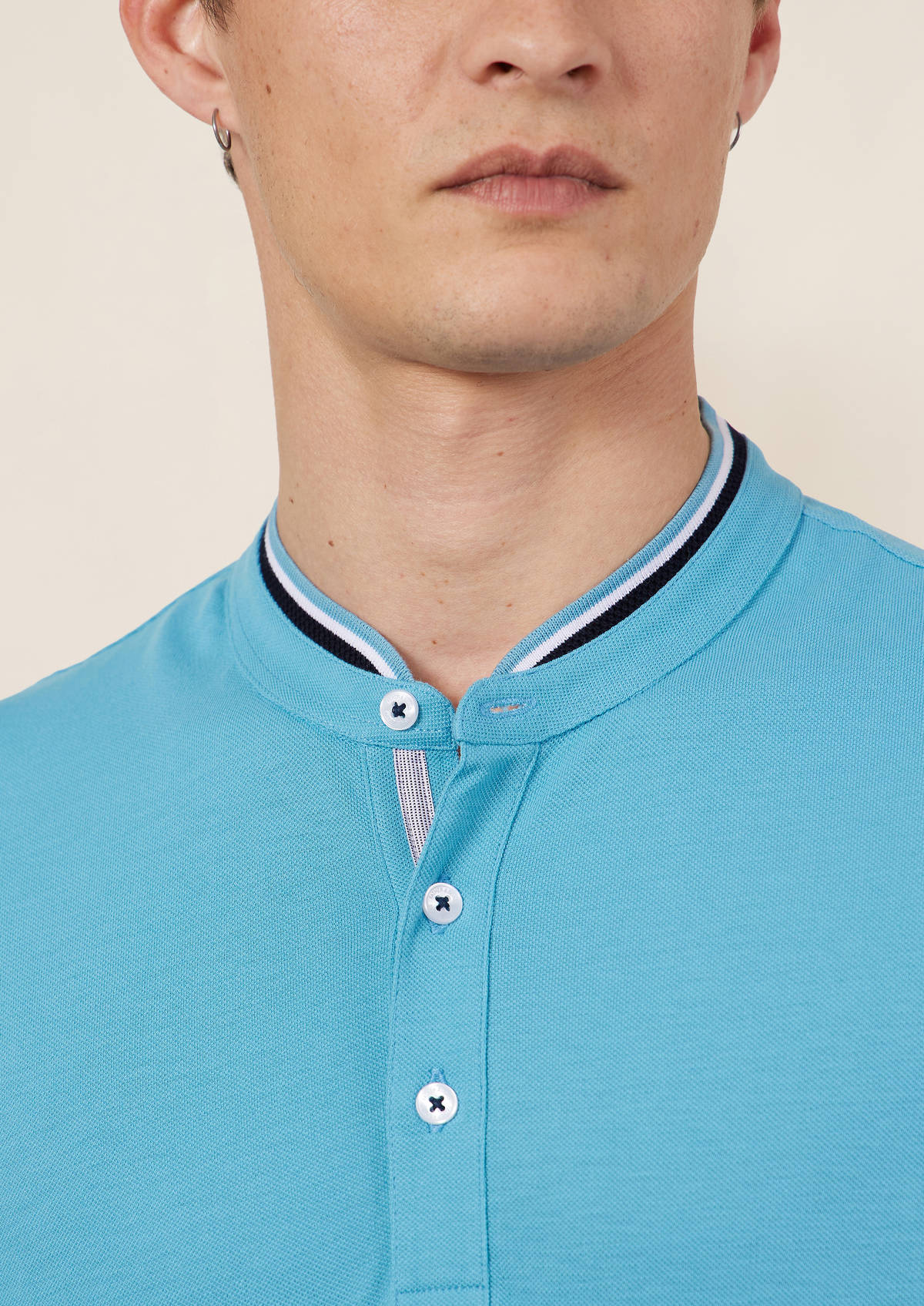 Polo manches courtes Slim en coton uni bleu turquin à col officier