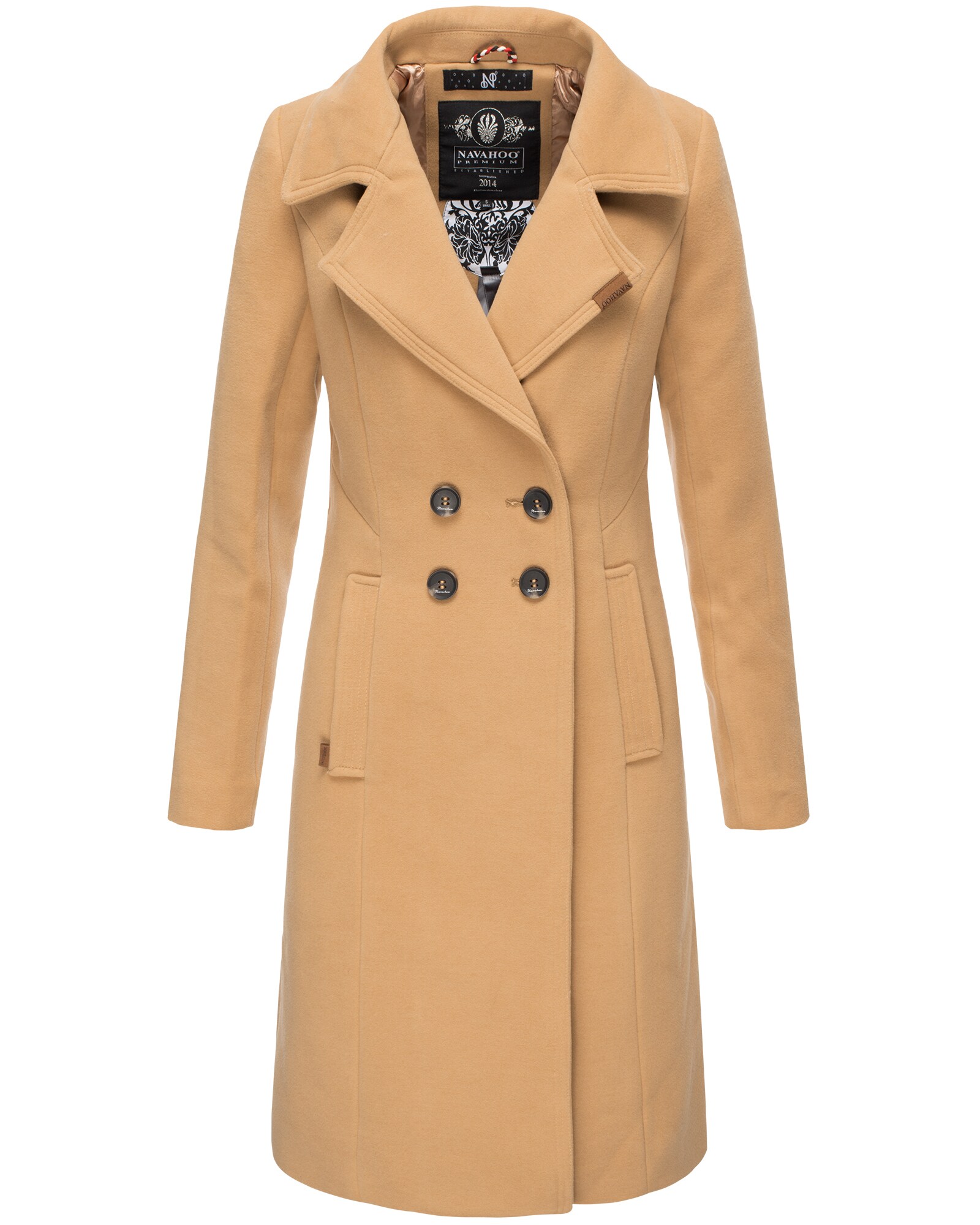 NAVAHOO Damen Designer Wintermantel Trenchcoat in Wollmantel-Optik Wooly