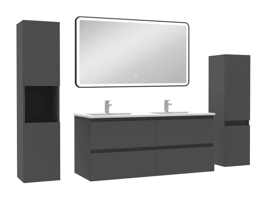 Meuble Salle de Bain 120cm avec colonne + miroir lumineux 3 couleurs Anthracite