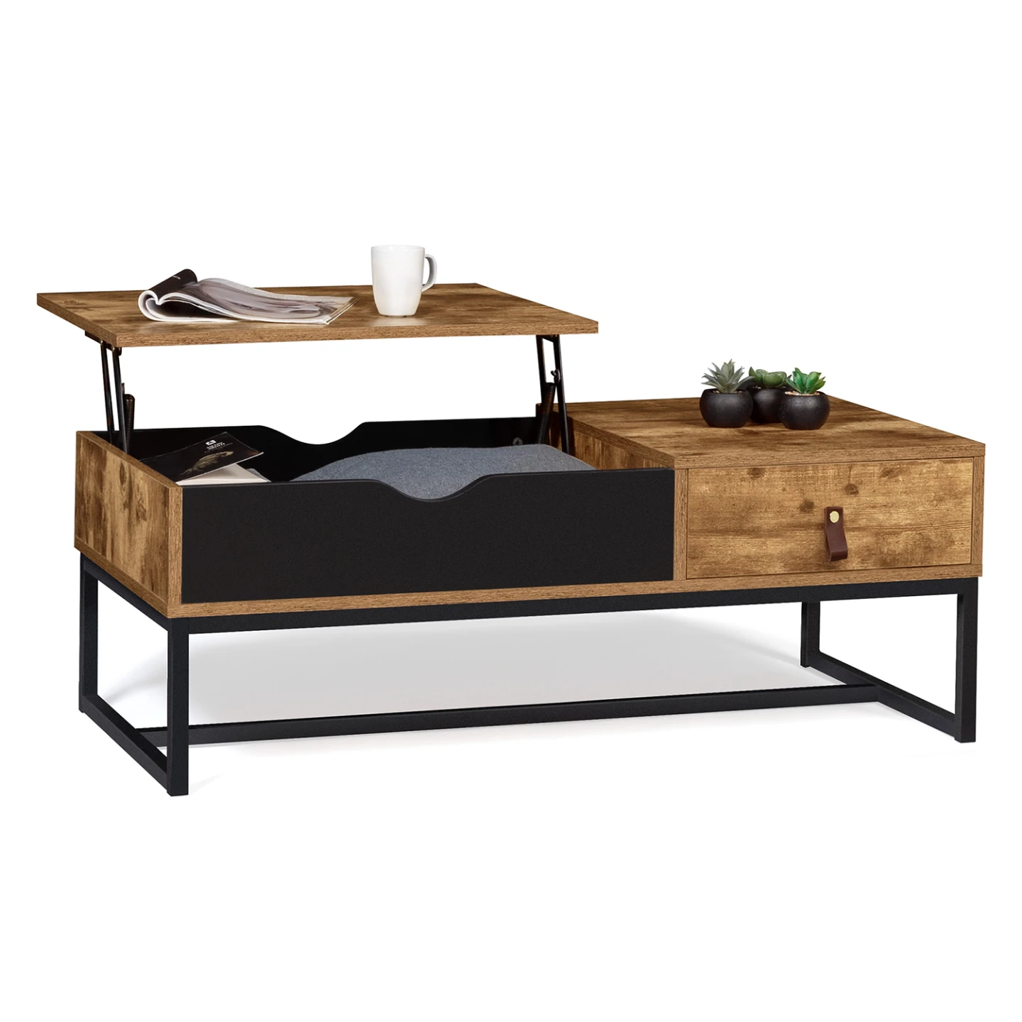 Table basse plateau relevable rectangulaire CHICAGO 1 tiroir design industriel