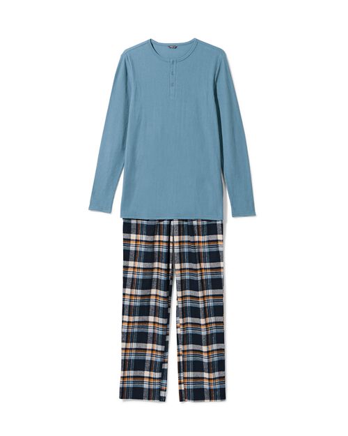 pyjama homme flanelle et gaufre  bleu moyen