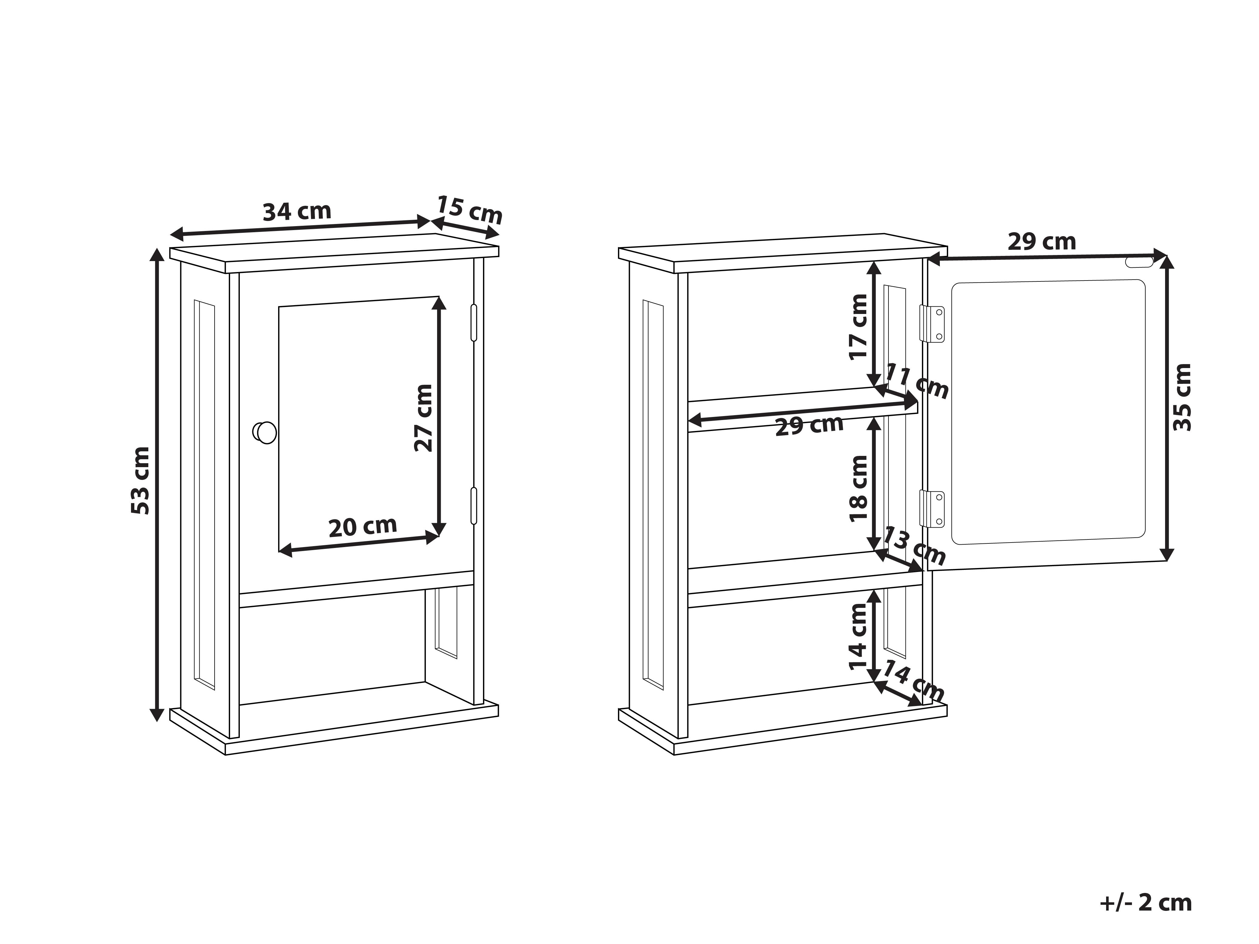 Badkamer wandkast met spiegel HUILA 34 cm 53 cm Wit