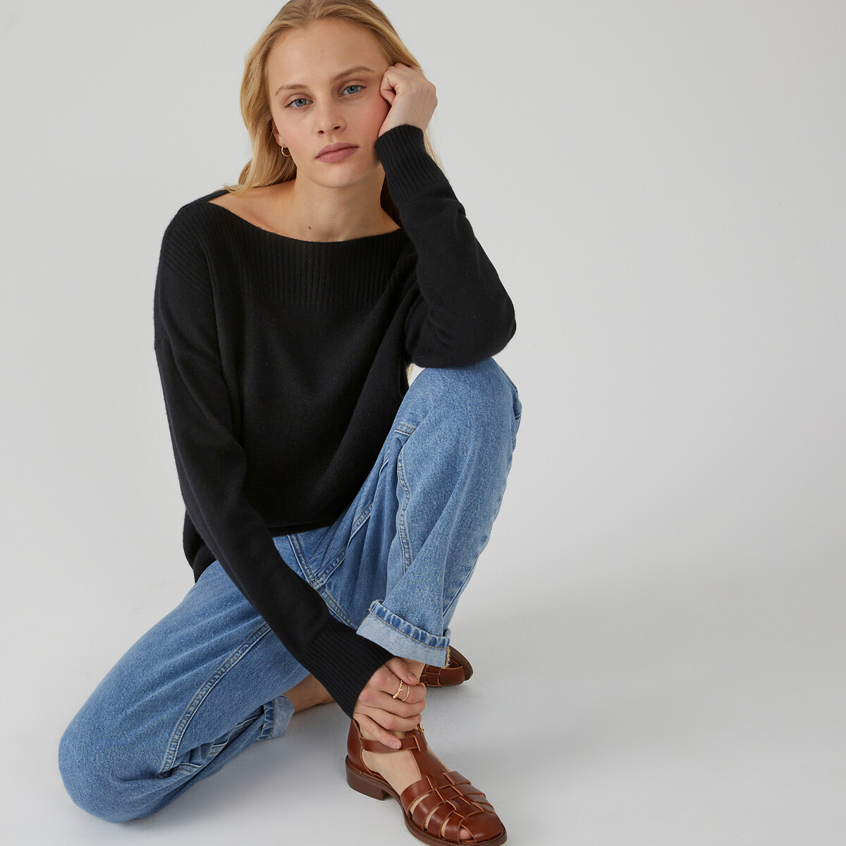 COLEÇÕES LA REDOUTE<br>Suéter com decote canoa em malha fina de cashmere