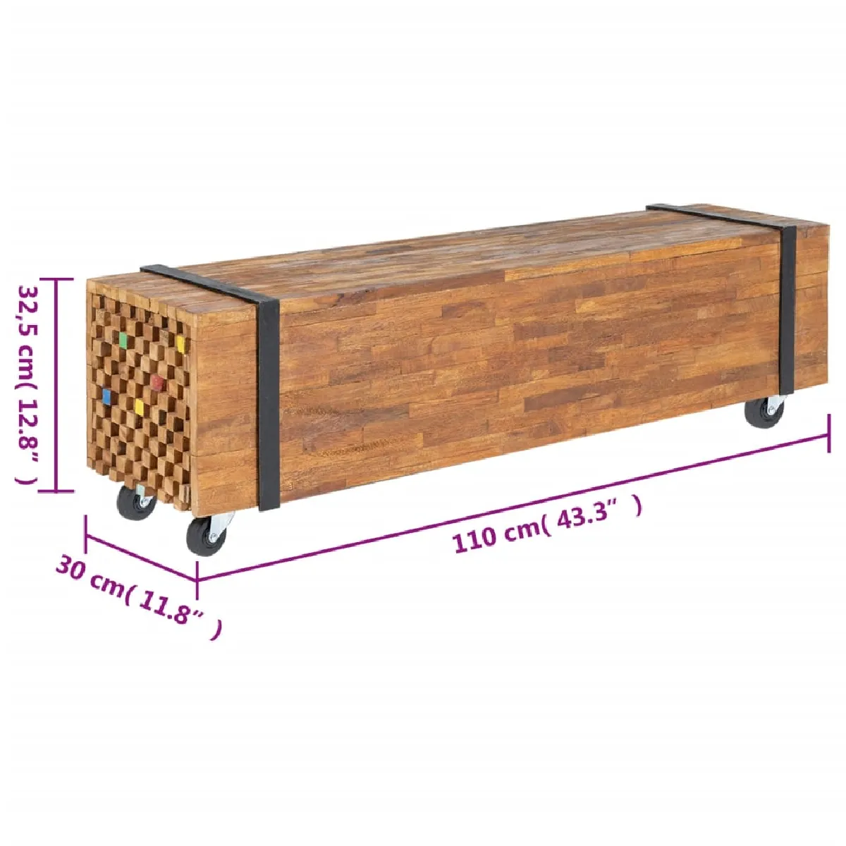 vidaXL Meuble TV - Teck Massif 110x30x32,5 cm