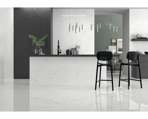 Steengoed wand- en vloertegel Davos wit 60 x 60 x 0,9 cm glanzend