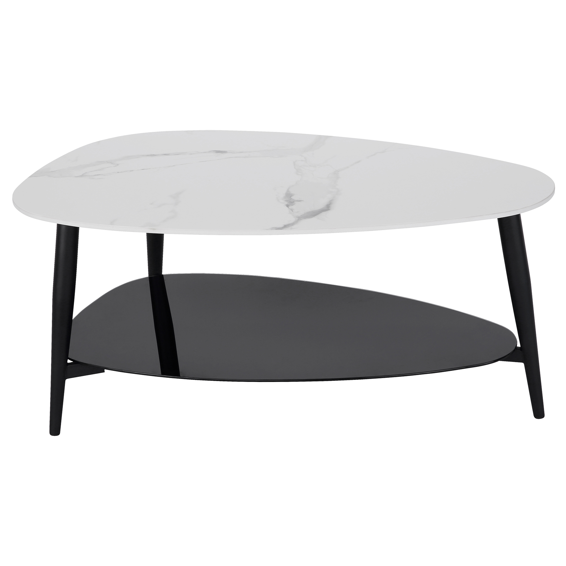 Couchtisch - Keramik-Steinplatte - Schwarzglas - Marmoroptik