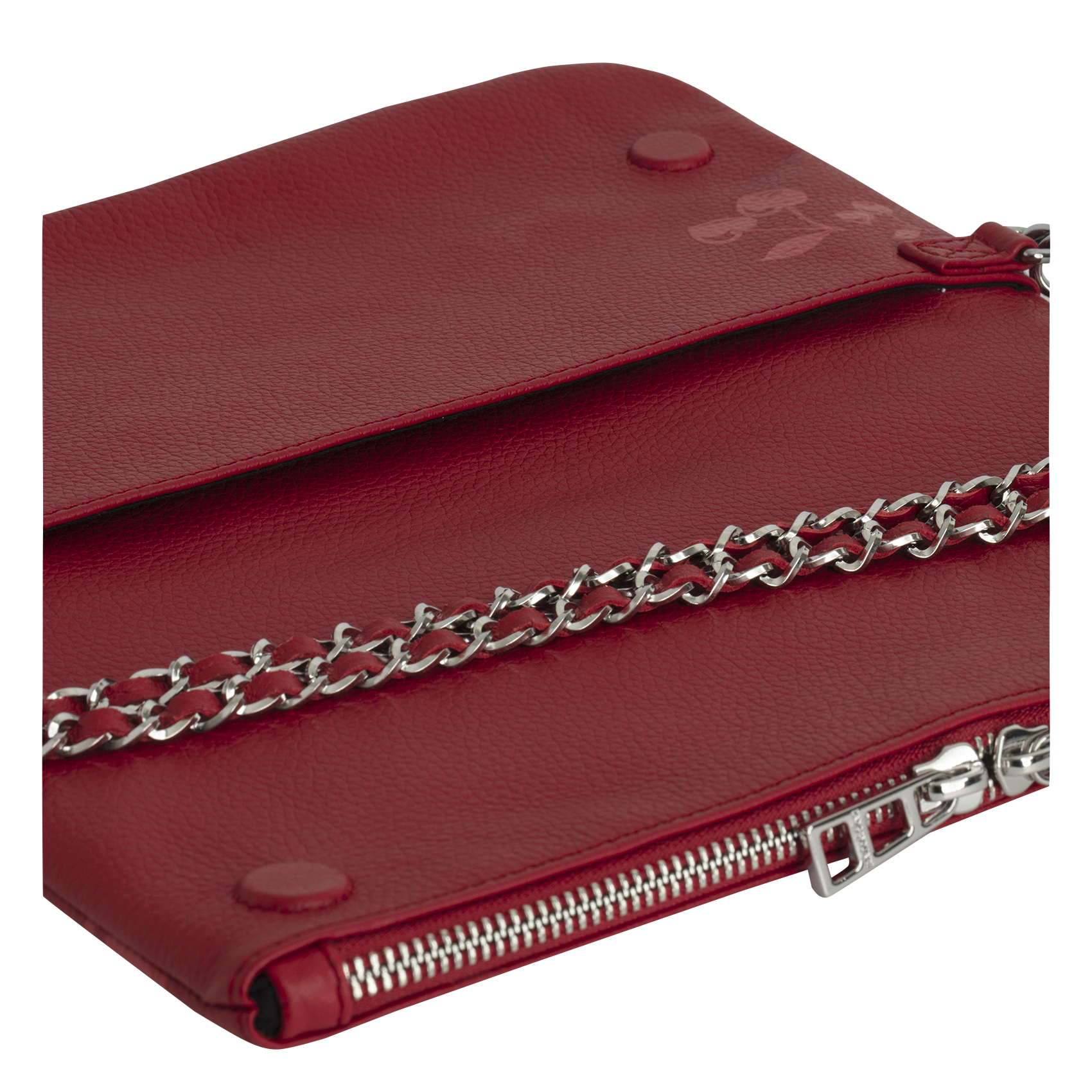 ROCK - Pochette en cuir grainé à motifs cerises | Rouge