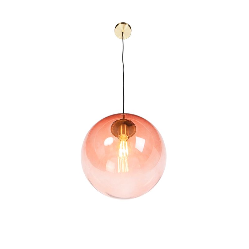 Art deco hanglamp messing met roze glas 33 cm - Pallon