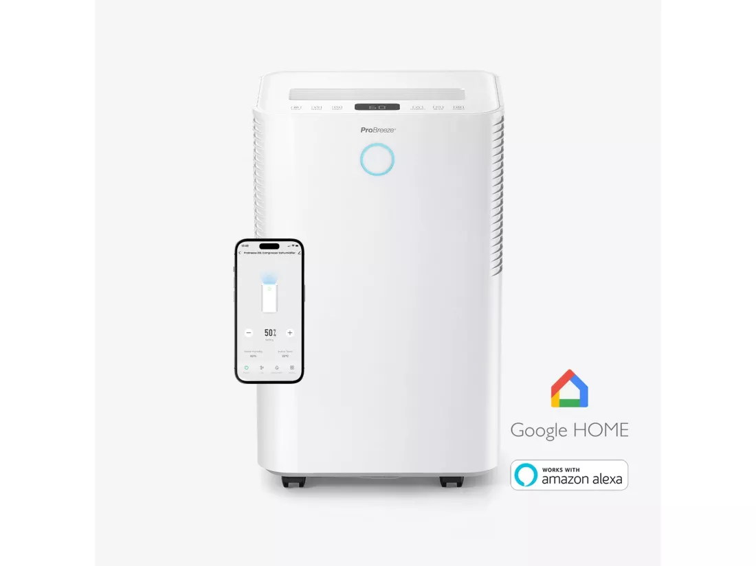 Pro Breeze Déshumidificateur 20ljour omnidry avec mode linge et contrôle via application intelligente pour pièce jusqu'à 35 m²