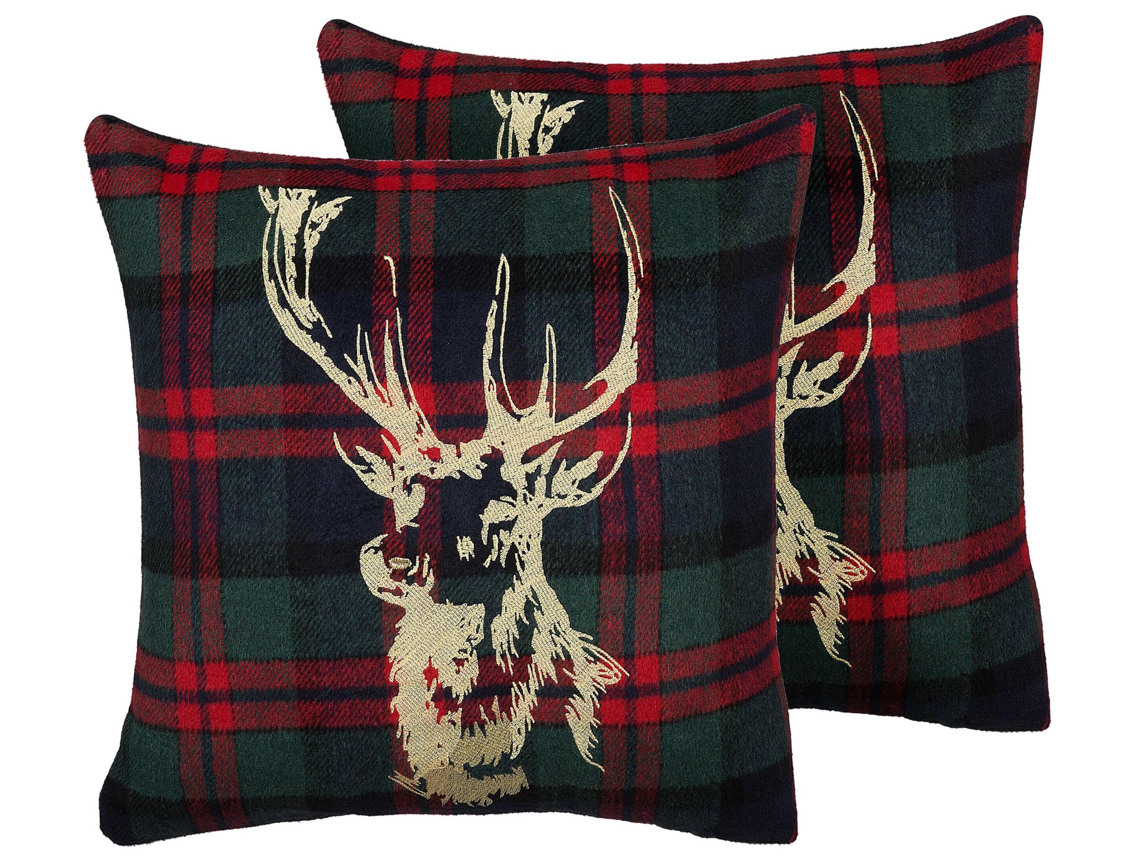 Set van 2 sierkussens RUDOLPH 45 x 45 cm Rood Groen Goud Blauw Zwart kerstmotief