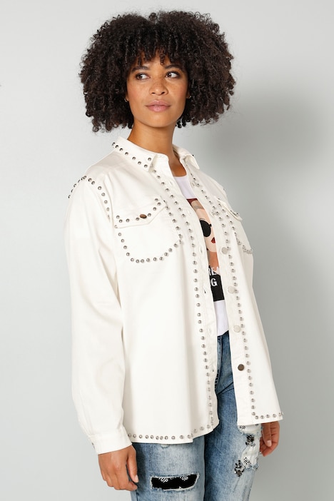 Jeansjacke, Classic Fit, Ziernieten, Hemdkragen, Langarm