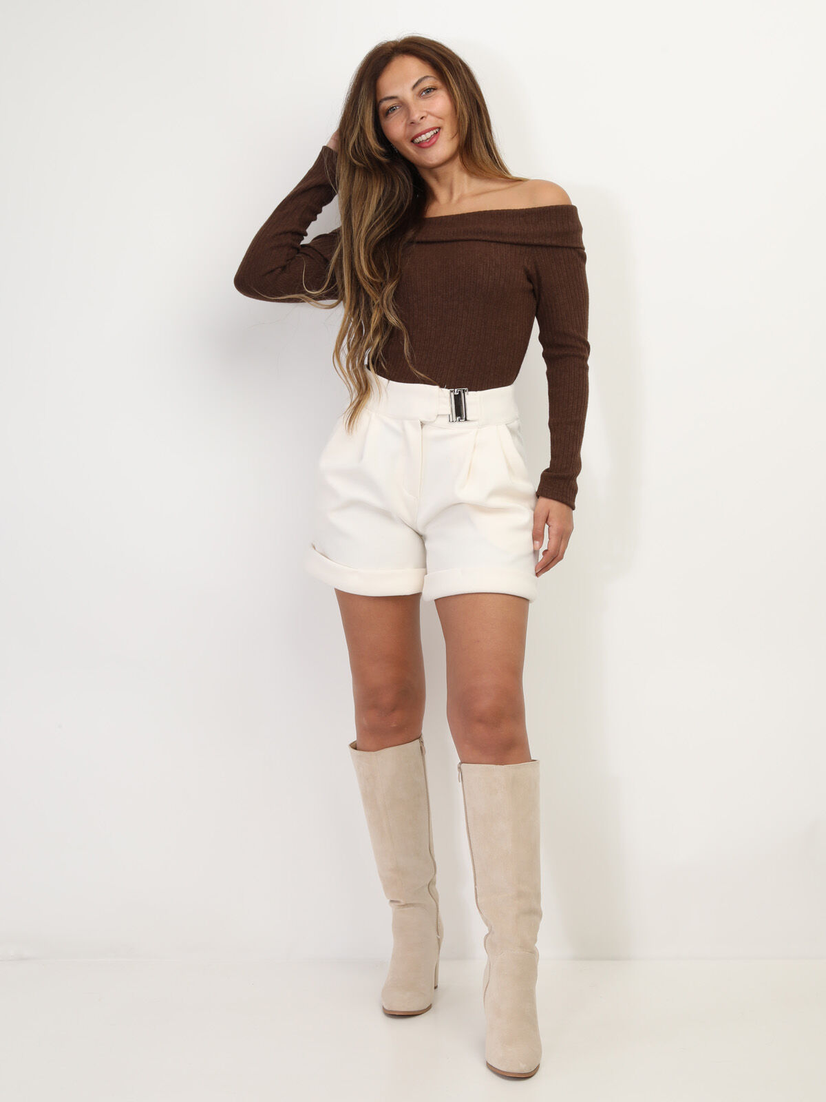 Short taille haute style paperbag- Blanc