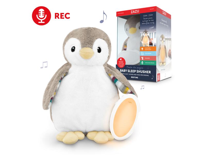 ZaZu Einschlafhilfe Phoebe Pinguin Babyschlafhilfe mit Sprachaufnahme und Nachtlicht