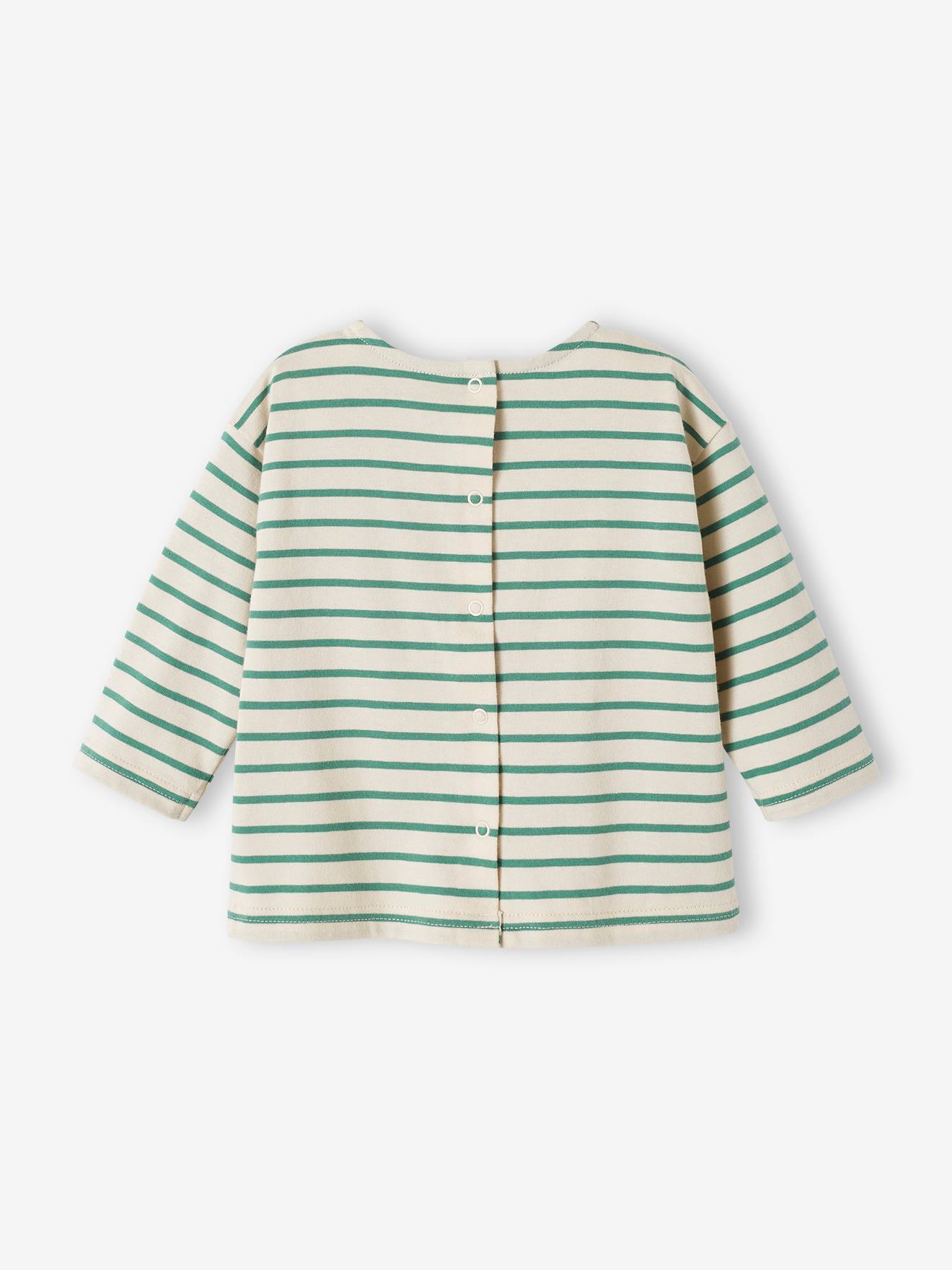 Camiseta infantil de manga comprida listrada, listras verdes