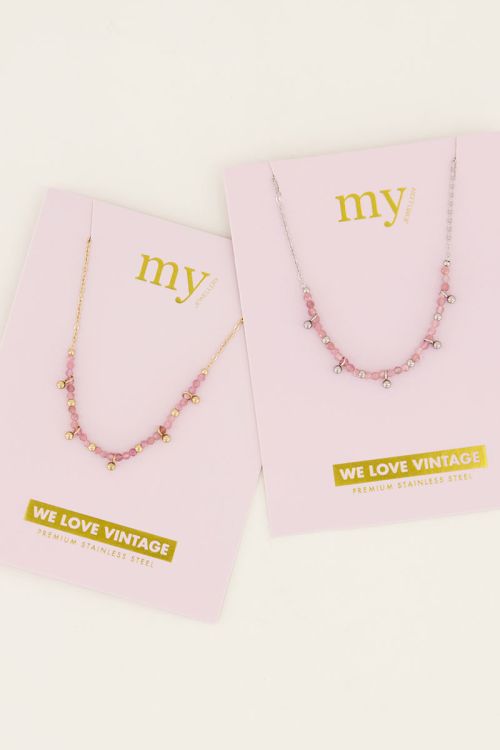 Vintage ketting met roze kralen & bolletjes