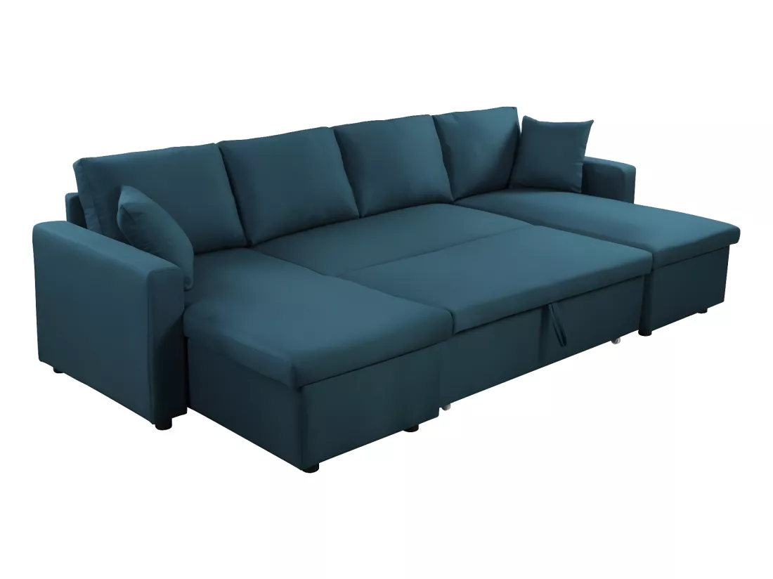 Canapé Panoramique Convertible avec 2 Coffres en Tissu