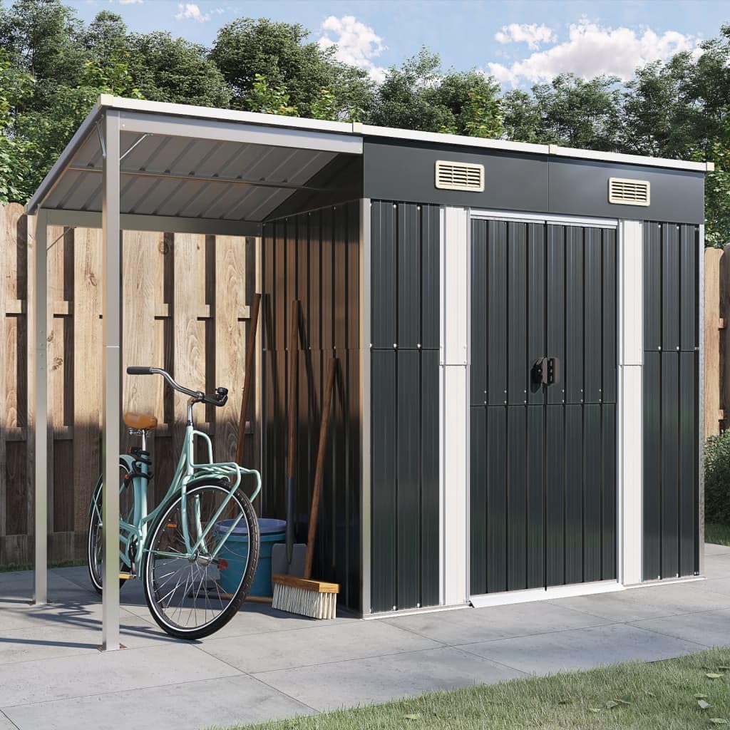 vidaXL Gartenhaus, Geräteschuppen mit Schleppdach Schrägdach, Gerätehaus für Gartengeräte Werkzeuge, Garten Metall Schuppen, Anthrazit Stahl