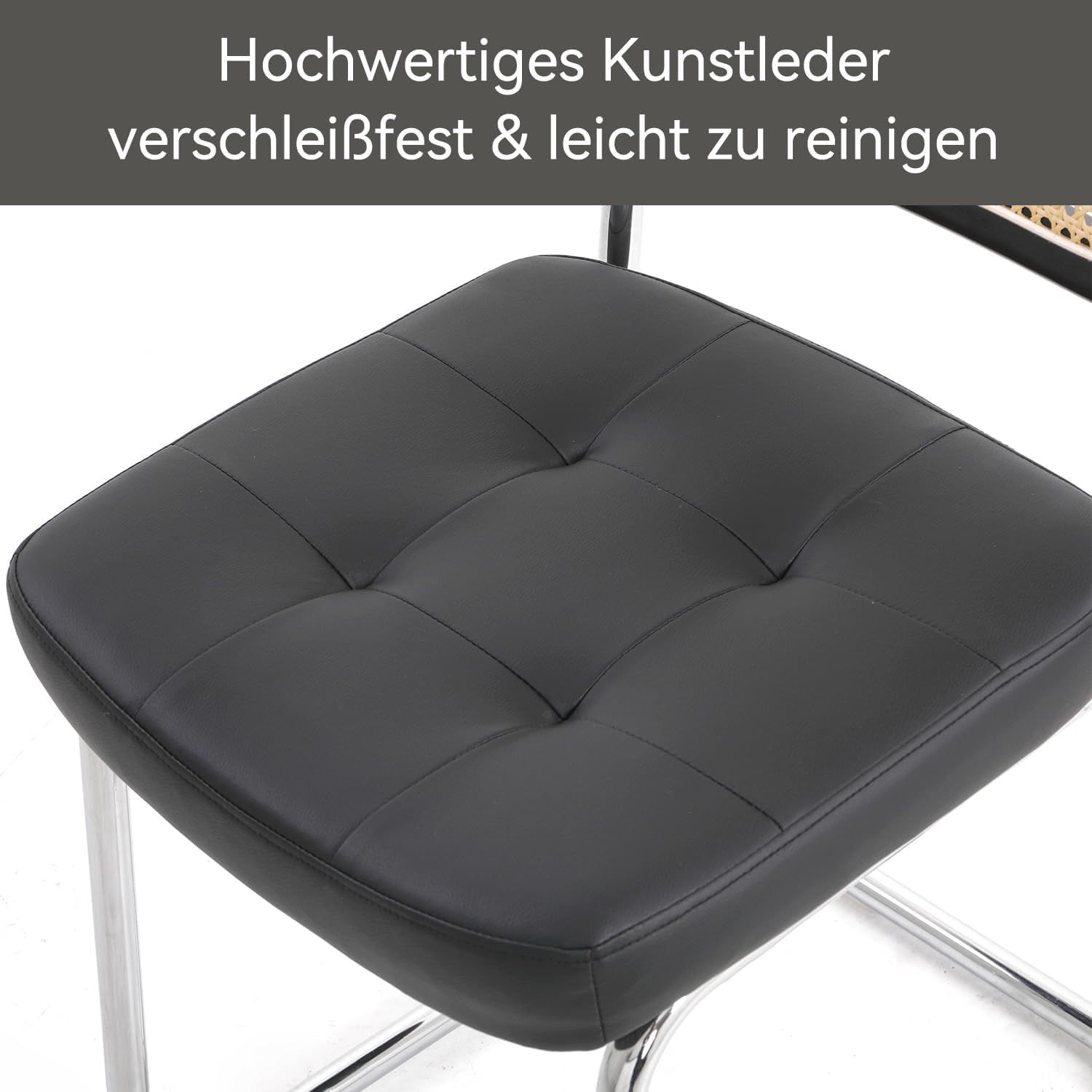 Esszimmerstuhl 2er Freischwinger Stühle Rattan Stühle Schwingstuhl Küchenstuhl Polsterstuhl mit PU Sitzpolster Belastbarkeit 130 Kg für Esszimmer und Esstisch