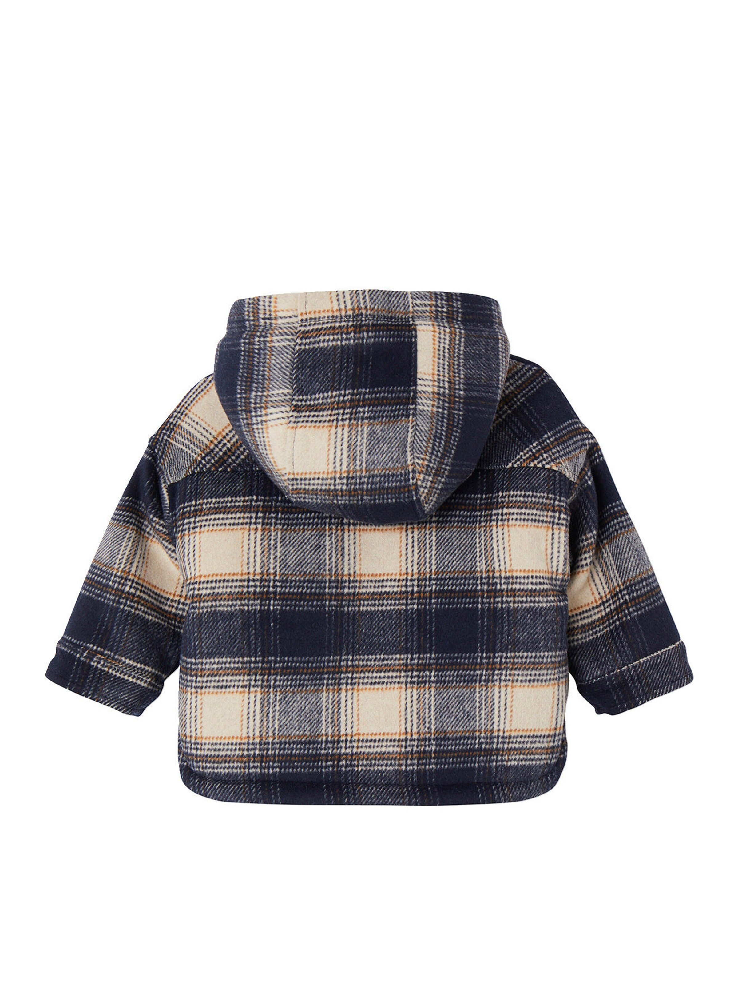 Vertbaudet Karierter Baby Mantel mit Teddyfleece-Futter & Kapuze, Recycling-Polyester marine