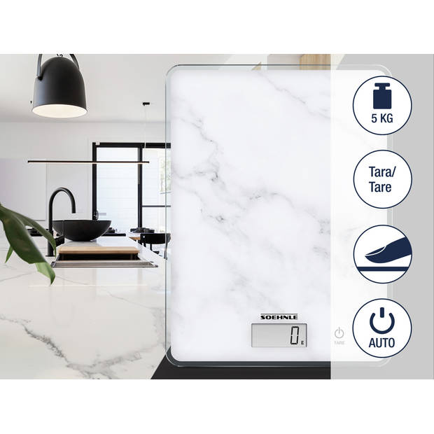 Soehnle keukenweegschaal Compact 300 - digitaal - 1 gr nauwkeurig - tot 5 kg - marmerlook - wit