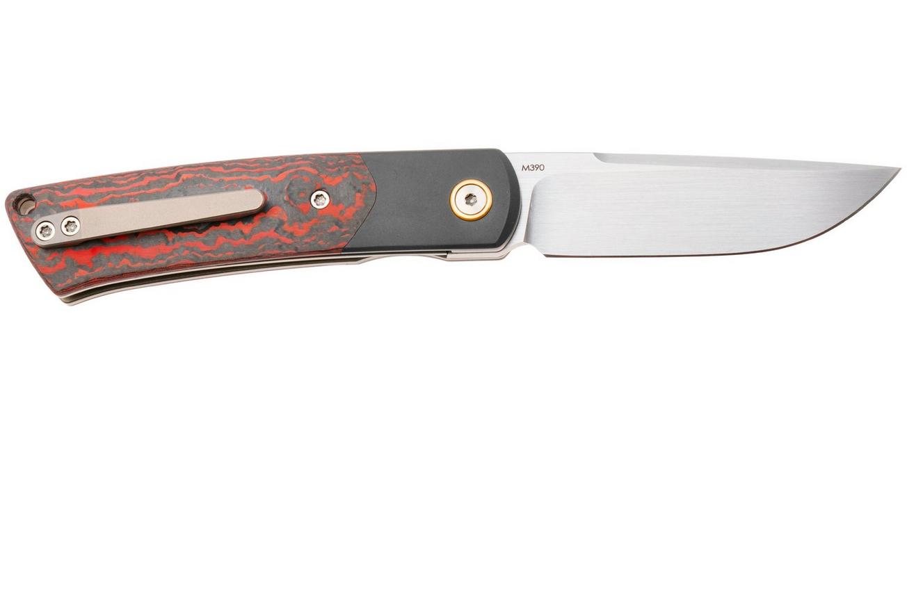 Reate Tribute Satin M390, Titanium FatCarbon Lava Flow, zakmes, Jack Chen design