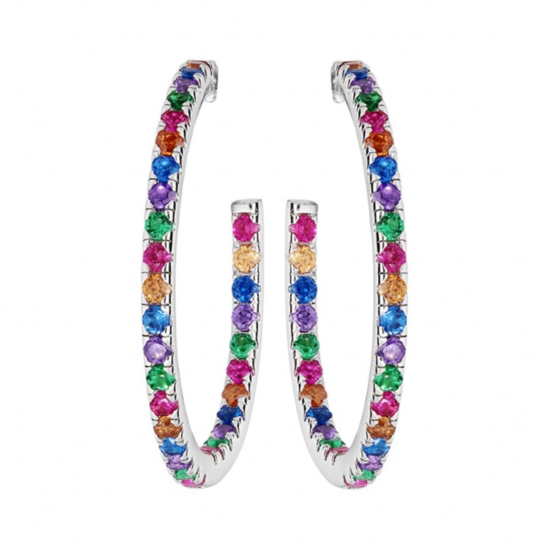 Boucles d'oreilles femme créoles - Argent et oxydes multicolores
