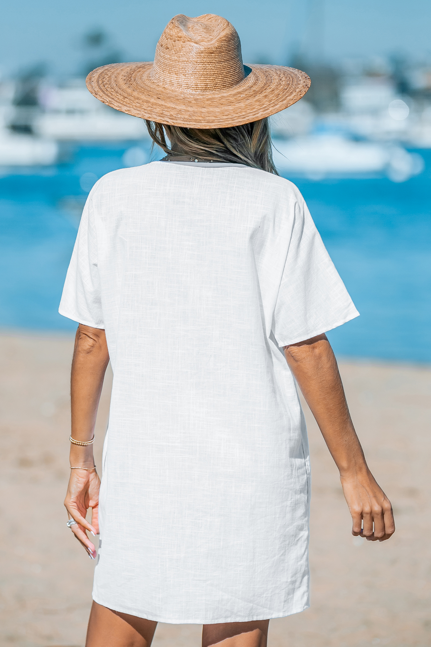 Robe cover up en pur coton à boutons basique blanche