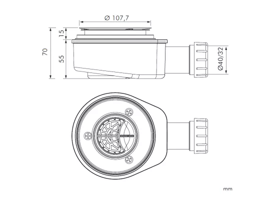 Bonde horizontale Sanycces Ø90 mm pour receveur de douche