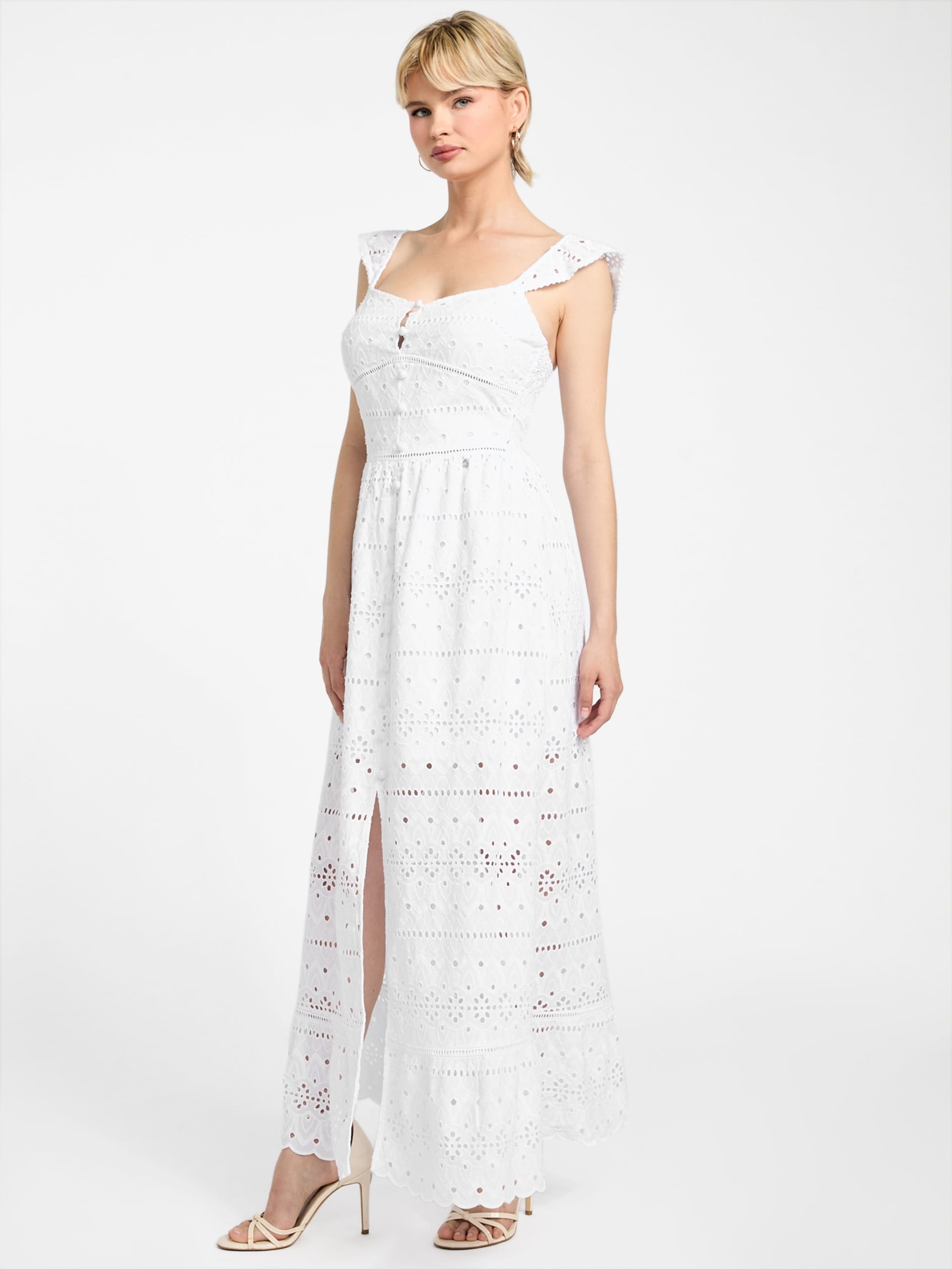 Vestido longo Elvire com detalhes em ilhós