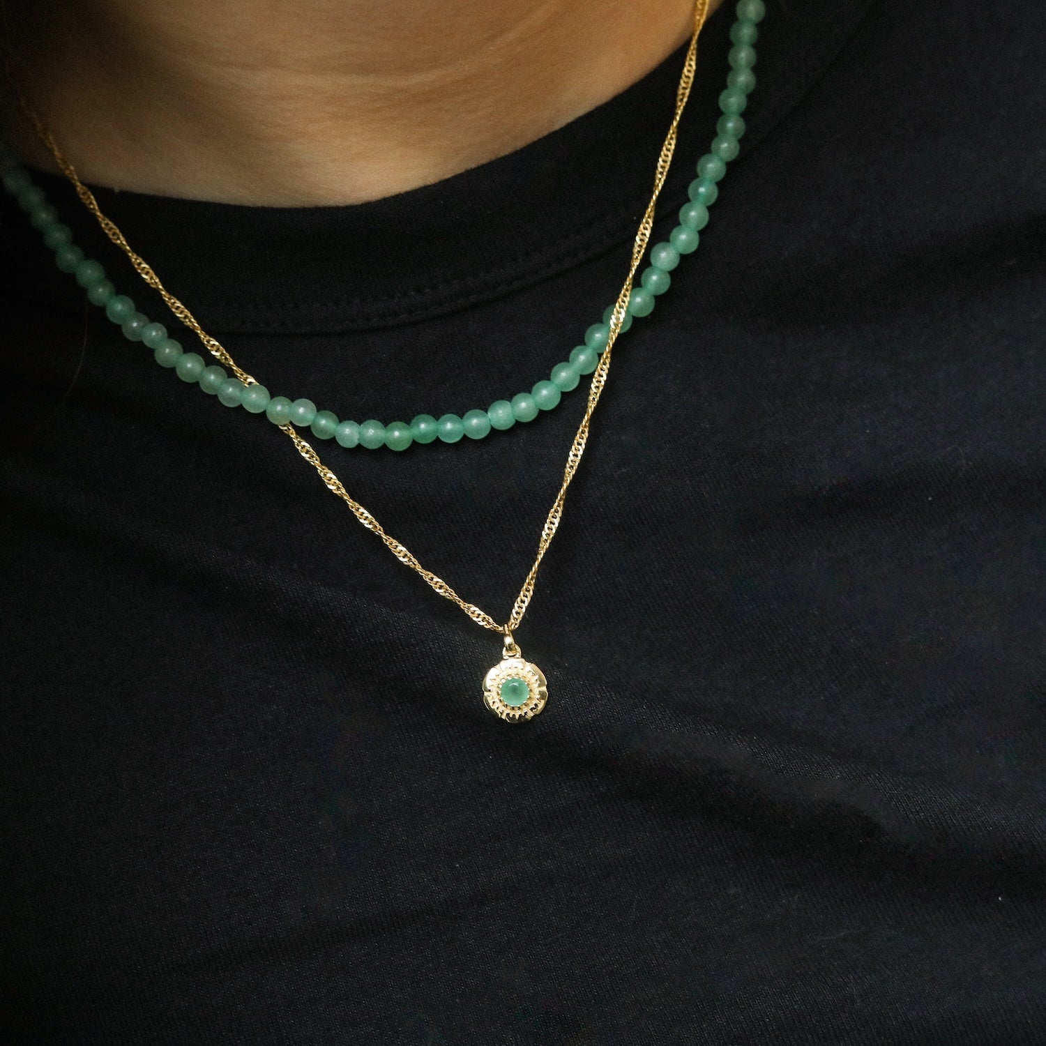 Vintage Smaragd bloem hanger | 14K Goud
