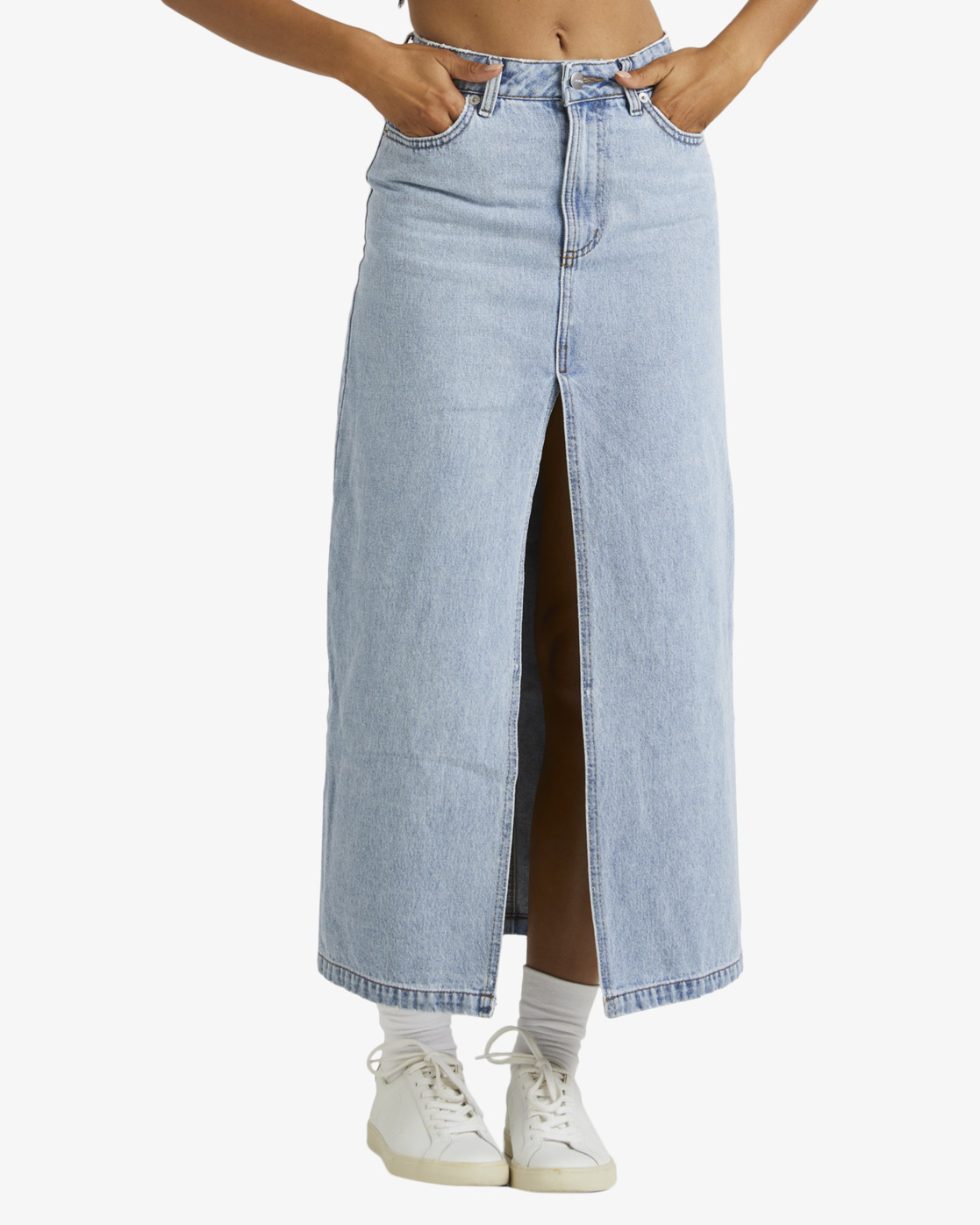 Rvca Denim Midi Skirt Vintage Blue