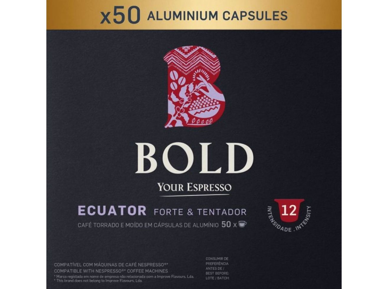 CÁPSULAS CAFÉ BOLD COMPATIVEIS COM NESPRESSO ECUATOR 50UN