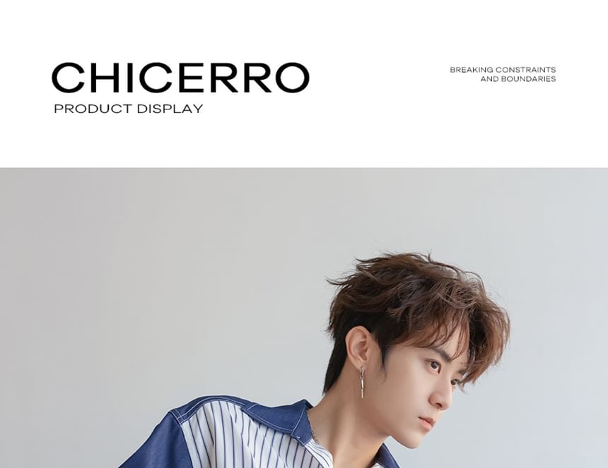 CHIC ERRO - Denim overhemd met lange mouwen, kraag en strepen