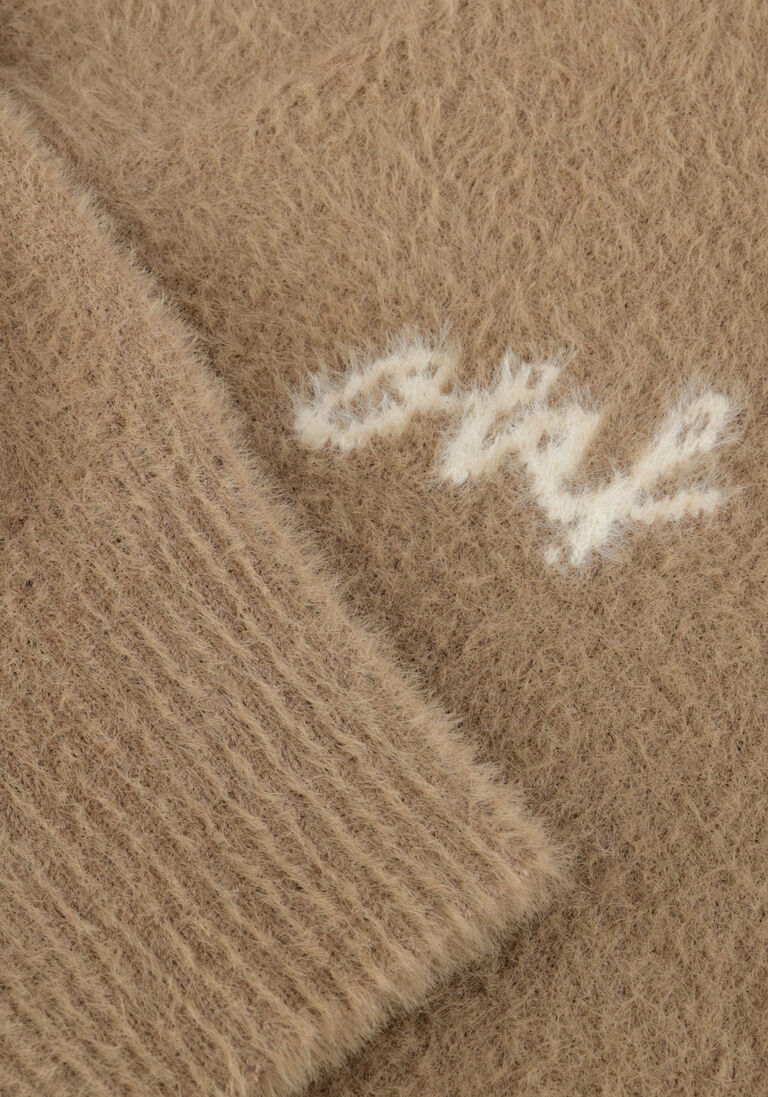camel olaf hussein vest fluffy script logo cardigan